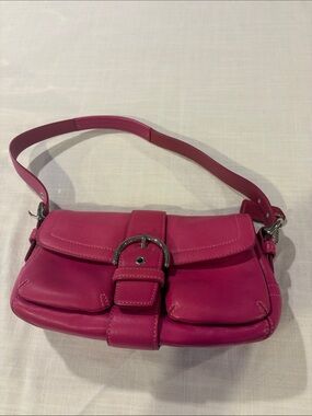 Vintage Coach Hot Pink Leather Shoulder Bag with Buckle Detail